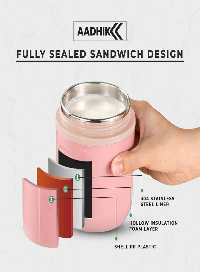 AADHIK Insulated Soup Cup Stainless Steel Water Cup with Spoon Lunch Container Leakproof Food Flask for Hot Food Soup for Kid Adult Office Outdoor Picnic Travel (Pink) - Image 4